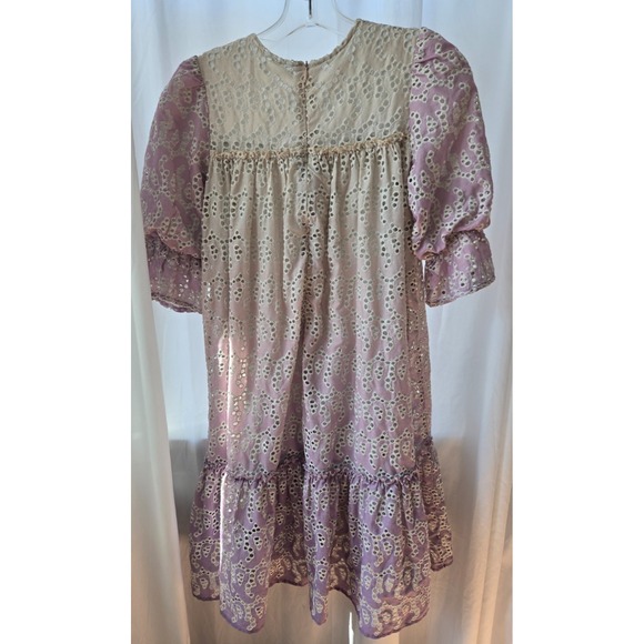 Girls Size 14 Ombre Eyelet Easter Dress Pink Purple Long Sleeve Cottagecore Boho - Picture 3 of 14